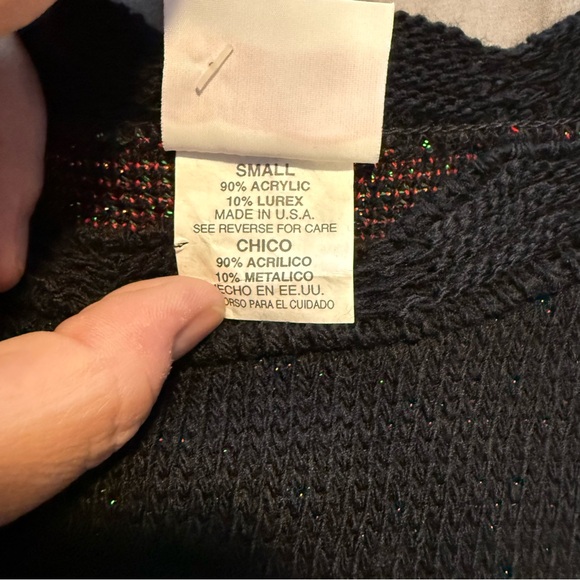 Vintage Holiday Time Poinsettia Christmas Sweater Black Metallic Small Y2K - Picture 8 of 9